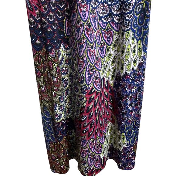 Connected Apparel Colorful Peacock Dress Size XL Sleeveless Vneck Ruched - Picture 7 of 8